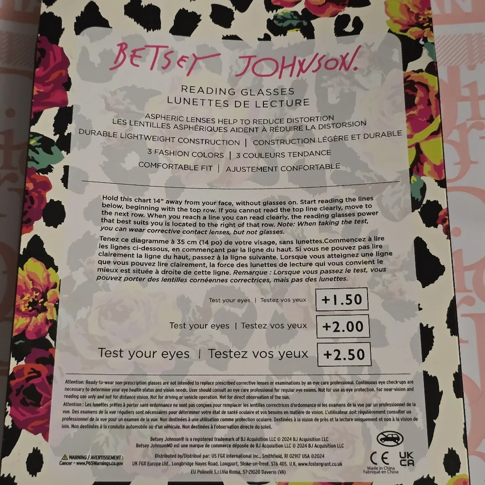 Betsey Johnson 3-pair cat-eye reading glasses set in +2.00 magnification NIB
